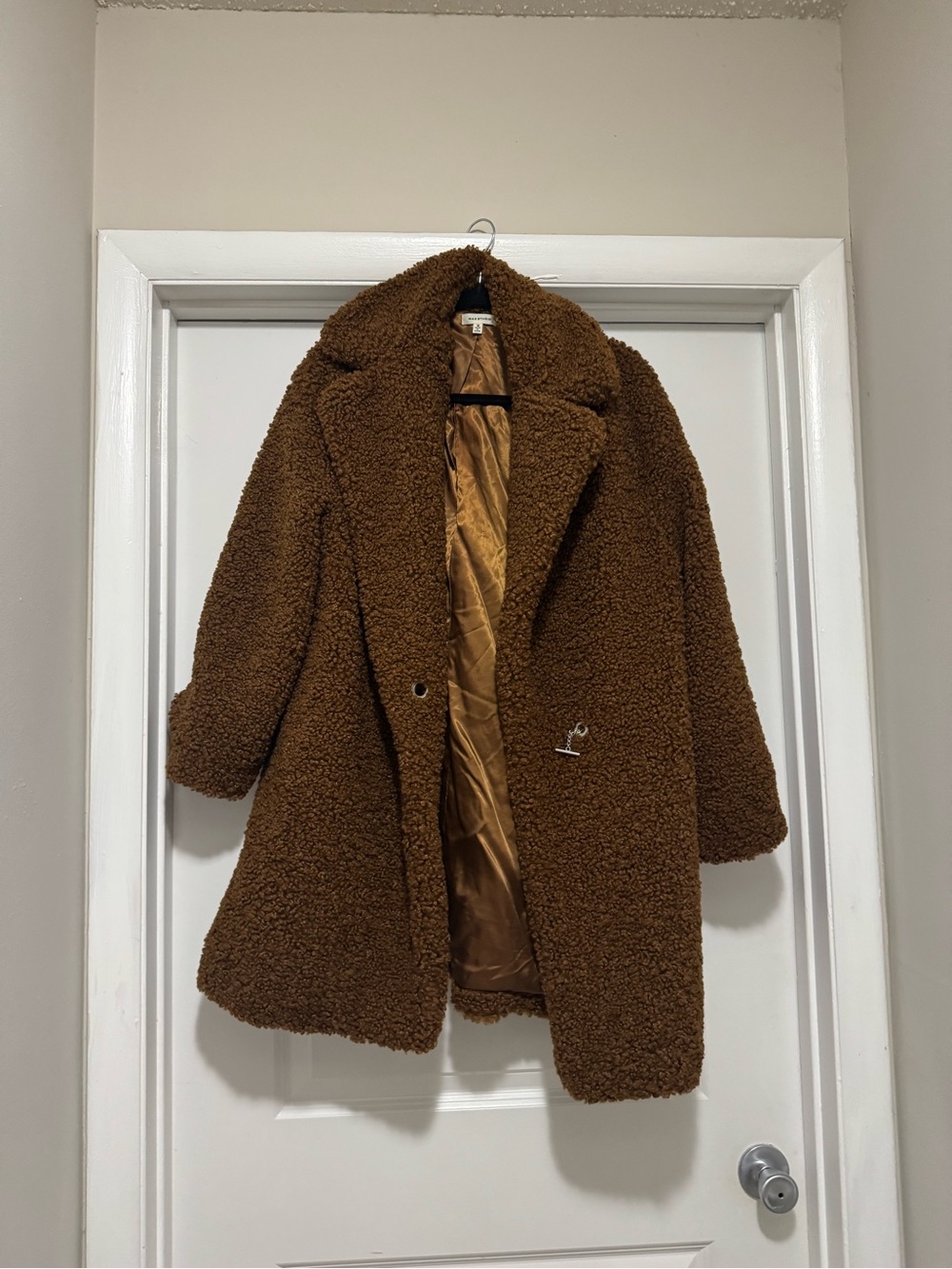 Max Studio Teddy Coat Brown Sherpa Boucle Long Coat Women’s Medium